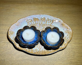 Simcha Shabbat Tea Light Candle Holders. Simcha Sabbath Candlesticks. Judaica Art. Happiness Sabbath Candles Set. Jewish Art. Shabbat table