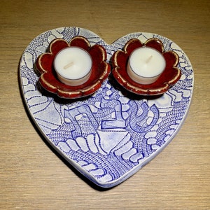 Heart Shape Shabbat Tea Light Candle Holders. Heart Sabbath Candls set. Judaica. Heart shape Sabbath Candles Set. Jewish Art. Shabbat table