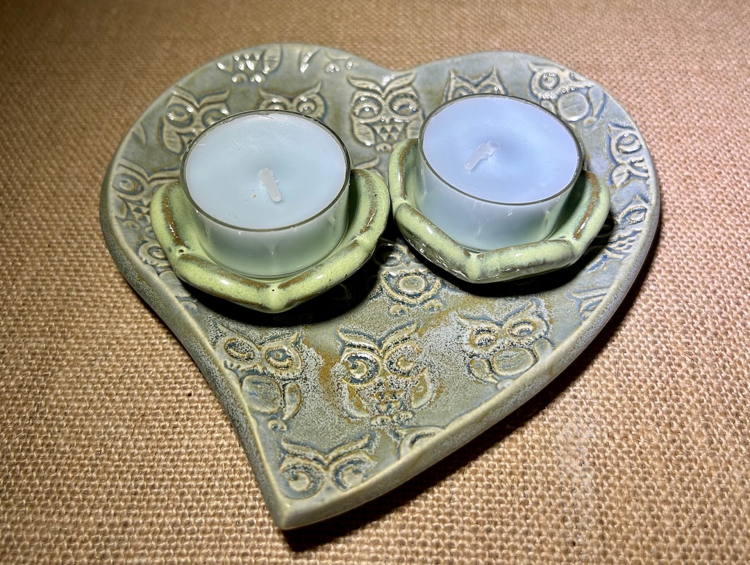 Ceramic Heart Art. Heart Plate. Heart Shape Tea Light Candle Holders