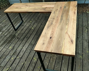 L Desk - Reclaimed Wood- Metal Base FREE SHIPPING