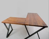 L Desk - Walnut Desk- Midcentury Modern- Metal Base FREE SHIPPING