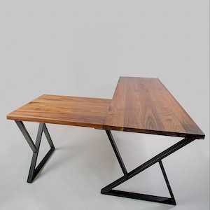 L Desk - Walnut Desk- Midcentury Modern- Metal Base FREE SHIPPING
