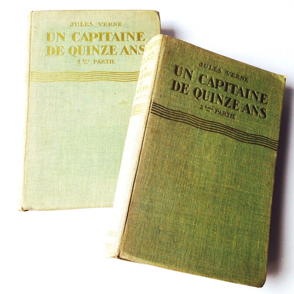 Books x 2 used books in French JULES VERNE Un Capitaine de 15 ans I and II vintage books SophiesBooks