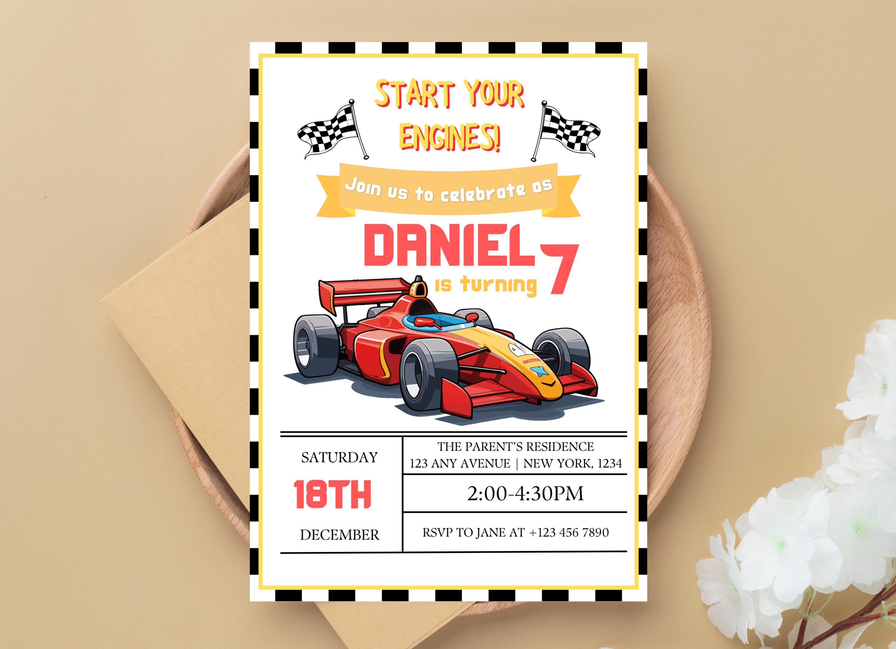 Race Car Birthday Invitation, Race Car Invitation for Kids, Race Car ...