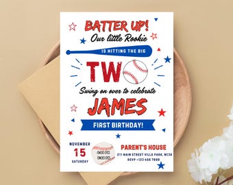 Editable Baseball Invitation, Baseball Birthday Party Invitation, Rookie of the Year, Baseball Sport Birthday Invitation, Instant Download