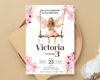 Fairy verjaardagsuitnodiging, meisje verjaardagsuitnodiging, fairy verjaardagsuitnodiging, grillige tuin meisje uitnodigen, fairy bloemen verjaardagsuitnodiging