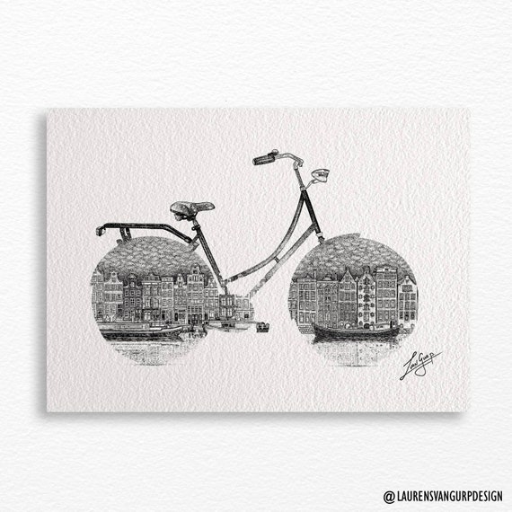 litteken het is nutteloos Uitbreiden De Amsterdamse Fiets A4 City Print Fine Art Tekening - Etsy