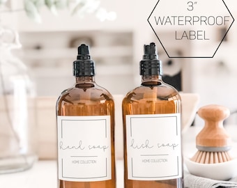 3" Waterproof Minimal Label | Shampoo Label | Bathroom Label | Dish Soap Label | Script Dispenser Label | Modern Glass Bottle White Label