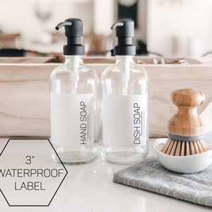 3" Waterproof Vinyl Label | Modern Hand Soap Label | Dispenser Label | Dish Soap Label | Kitchen Label | Custom Label | Glass Bottle Label