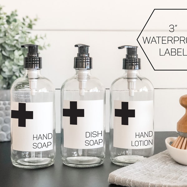 3" Waterproof Minimal Label | Shampoo Label | Bathroom Label | Dish Soap Label | Modern Bottle Label | Glass Bottle Label Modern White Label