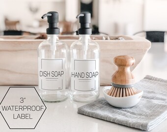 3" Waterproof Modern Label | Hand Soap Label | Hand Sanitizer Label | Dish Soap Label | Kitchen Label | Custom Label | Glass Bottle Label
