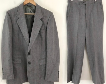 80s Gray Orange Plaid Wool Suit, Mens Size 40 & 32W, Vintage Palm Beach