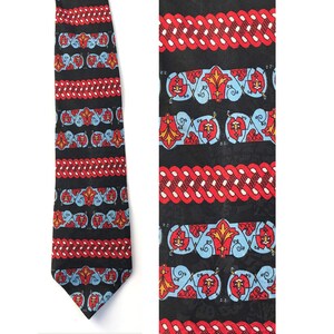 Vintage Mens Abstract Tie, 90s Black Red & Light Blue Abstract Print Tie, Print Necktie, Retro Tie, Funky Print Tie, Colorful Print Tie