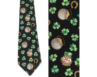 90s Irish Snowman Tie, Three Leaf Clover Tie, Pot of Gold Tie, St Pattys Day Tie, Leprechaun Snowman Tie, Irish Necktie, St Patricks Day