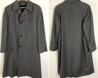 Vintage Mens Plaid Overcoat, 90s Gray Coat Size 40, Gray Plaid Trench Coat, Mens Gray Plaid Overcoat, Mens Plaid Winter Coat, Mens Overcoat