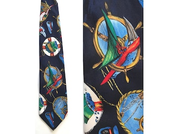 Vintage Nautical Boat Tie, Marina Racing Tie, Sailboat Captain Nautical Ocean Necktie, Colorful Nautical Tie, Boat Sailing Tie