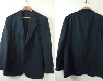 Vintage Mens Plaid Blazer | 1990s Black Plaid Evan Picone Sport Coat | Black Sport Coat, Black Plaid Classic Blazer Mens Size 46