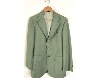 80s Green Sport Coat with Gold Buttons Mens Size 40 Vintage Preppy Green Blazer Holiday Christmas Blazer Mens Gold Button Sport Coat