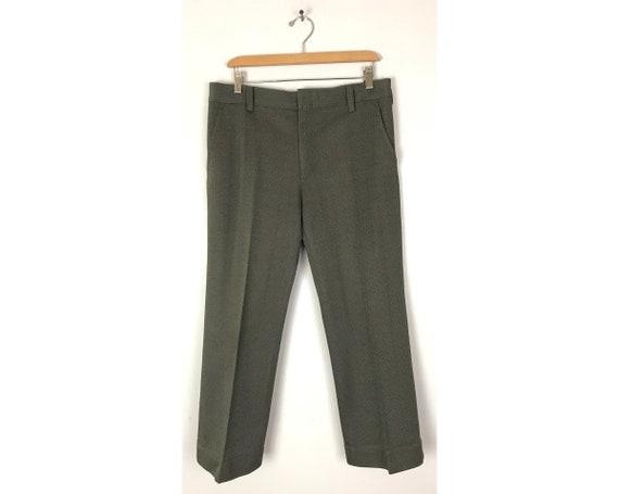 70s Green & Gray Print Cropped Pants Mens Size 34… - image 1