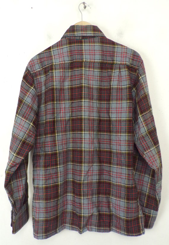 80s Gray Red Green & Yellow Plaid Shirt Medium, W… - image 5