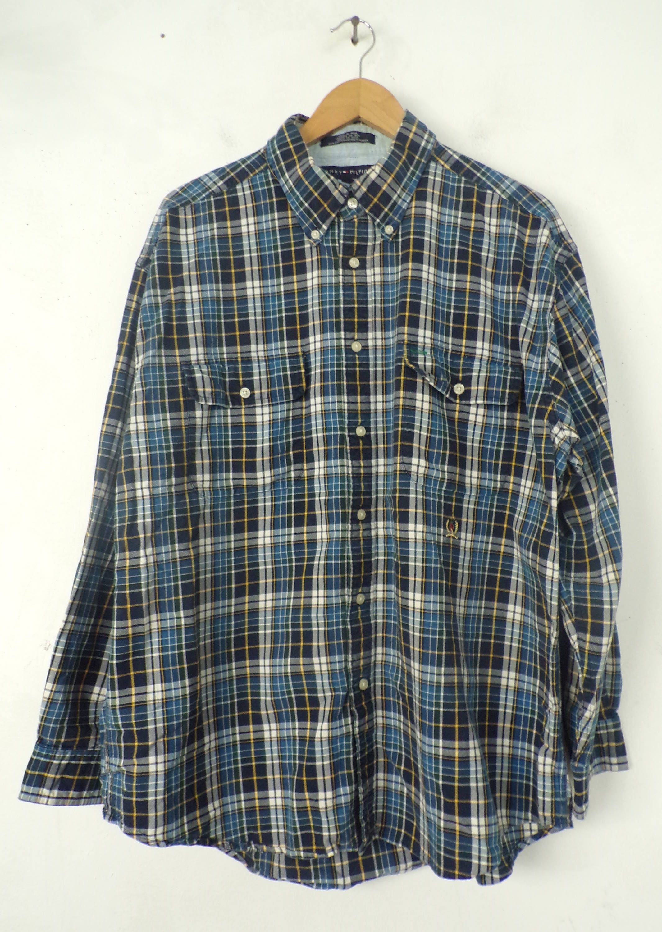 Vintage Mens Tommy Shirt 1990s Hilfiger Blue Plaid Shirt Mens - Etsy