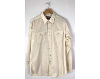 Vintage Mens Western Shirt, Panhandle Slim Beige Western Shirt XL 17 35, Cream Snap Button Shirt, Country Cowboy Rodeo Mens Western Shirt