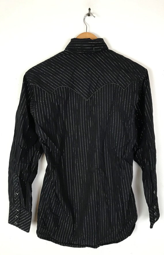 Vintage Black & Silver Striped Floral Western Shi… - image 5