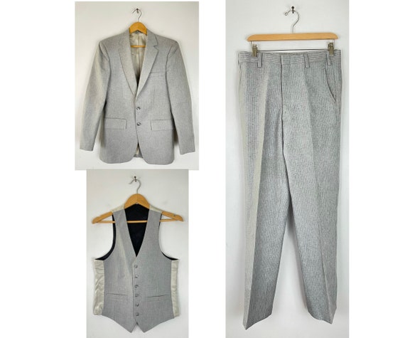50s Gray Pinstriped Three Piece Suit Mens Size 36R