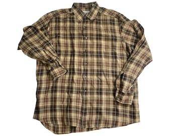 Camisa a cuadros vintage de Barneys New York para hombre, talla XL, camisa de lino a cuadros marrón con botones para hombre, camisa de alta gama preppy