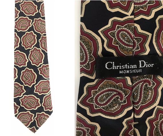 Vintage Christian Dior Tie, Blue Red & Green Paisl