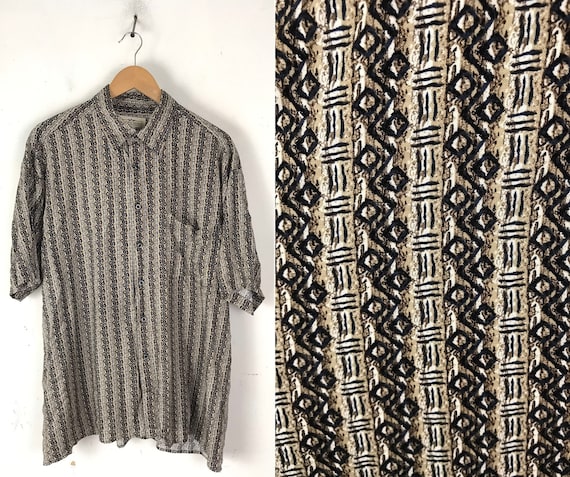 Vintage Brown & Black Abstract Print Shirt Mens La