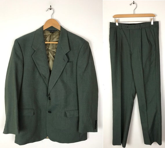 Vintage Green Two Piece Suit Mens Size 39R & 33W,