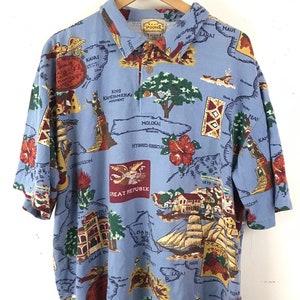 Vintage Herren Reyn Spooner Hawaiihemd XXL, Orte von Hawaii Poloshirt, Karte von Hawaii Poloshirt, Herren Hawaiihemd, Sommerhemd