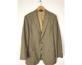 Vintage bruine sportjas met krijtstreep: herenmaat 44, jaren 80 klassieke blazer, zakelijk, speciale gelegenheden