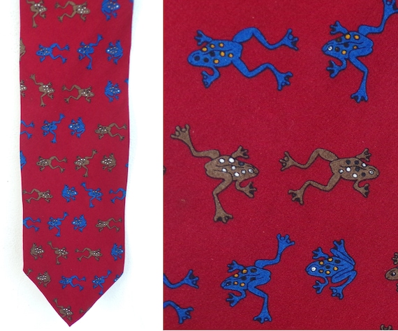 Vintage Mens Frog Print Tie, 90s Novelty Tie, Fro… - image 1