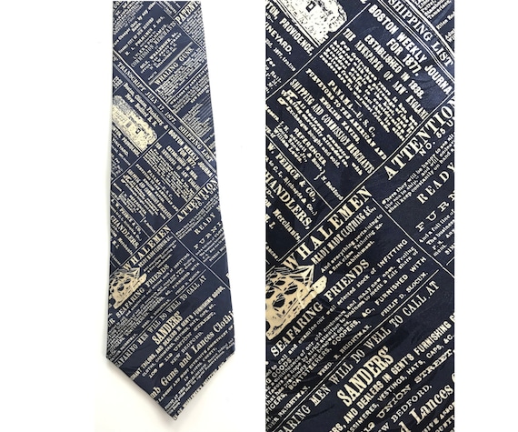 90s Blue & White Newspaper Ad Print Tie, Newspape… - image 1