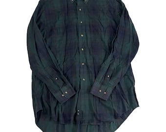 Camisa a cuadros azul y verde Brooks Brothers de los años 80 para hombre, talla grande, camisa vintage a cuadros azul marino, camisa clásica a cuadros preppy.