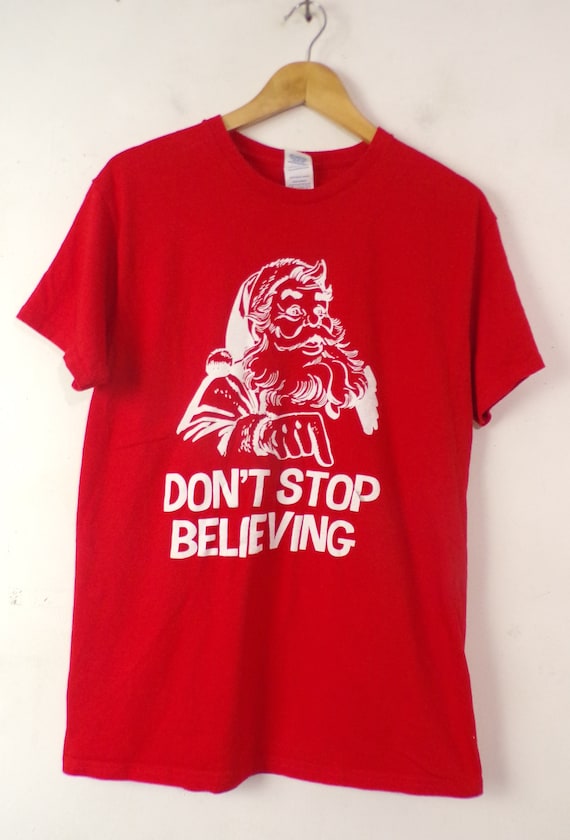 90s Dont Stop Believing Santa Tshirt Mens Medium,… - image 2