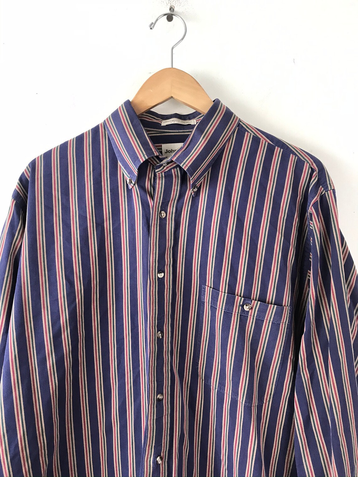 Vintage Blue Red & Green Striped Button Down Shirt Mens Size | Etsy