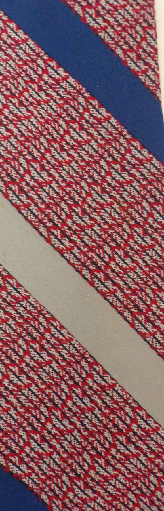 Vintage Red Blue & Gray Striped Tie, Polyester Ne… - image 3