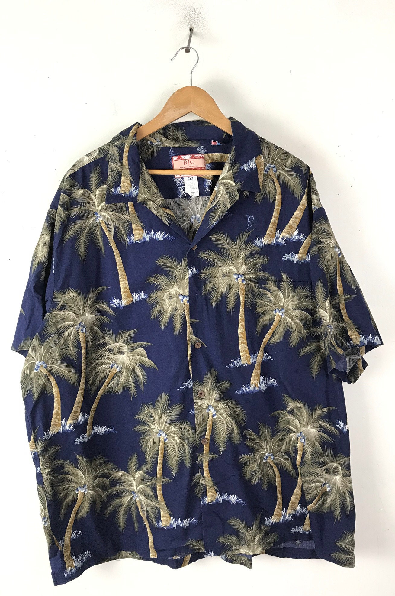 Vintage Mens Hawaiian Shirt Dark Blue Palm Tree Shirt Mens - Etsy