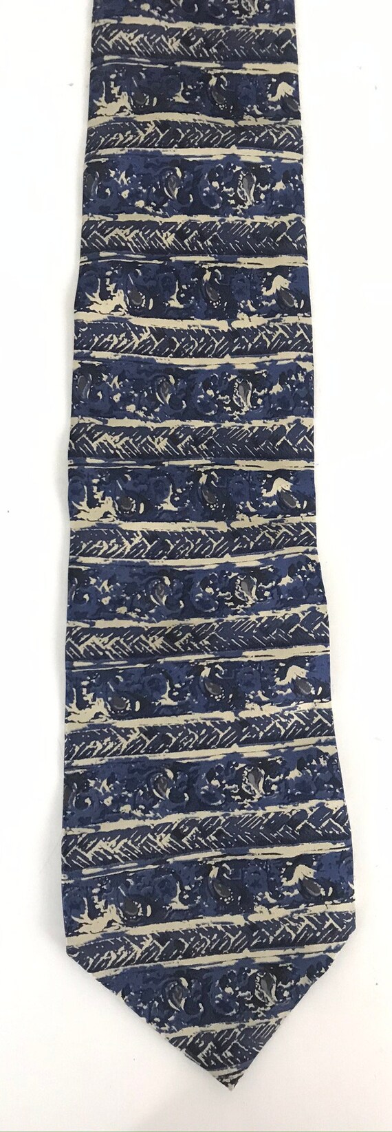 90s Blue & Cream Abstract Print Tie, Print Neckti… - image 2