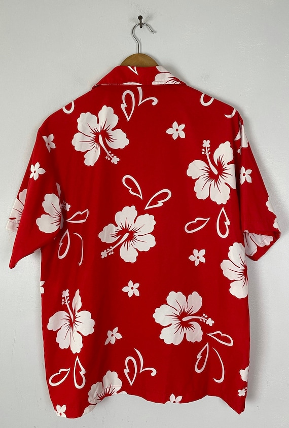 Vintage Red & White Floral Hawaiian Shirt Mens Sm… - image 5