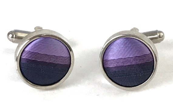 Vintage Purple Striped Fabric Cuff Links, Preppy … - image 2