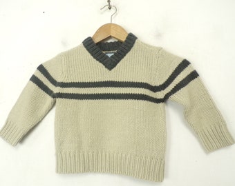 Vintage Baby Boy Sweater, 90s Beige & Gray Vneck Sweater Size 18-24 Months, Toddler Sweater, Vneck Sweater, Winter Sweater, Beige Sweater