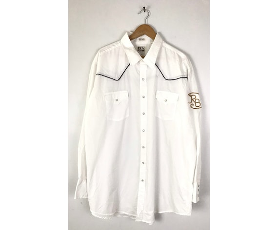 Vintage Ely Cattleman White RB Embroidered Wester… - image 1