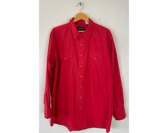 Vintage Red Western Shirt : 1990s Snap Button Rodeo Ranch Shirt,  Mens Size XXL