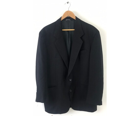 90s Black Pinstriped Sport Coat Mens Size 43L, Go… - image 1