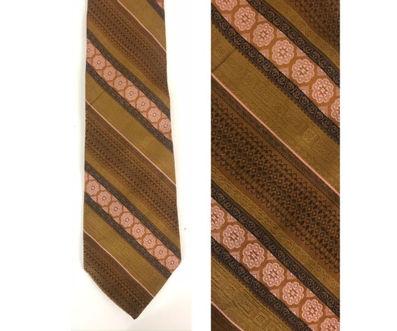 80s Wembley Brown & Pink Striped Print Tie, Vinta… - image 1