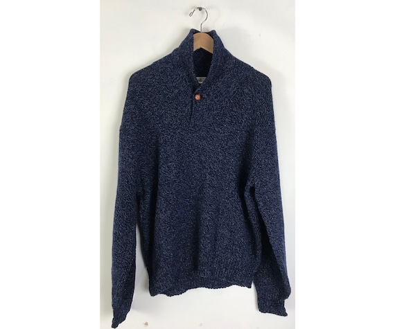 80s Blue Marble Henley Sweater Mens Size XL, Blue